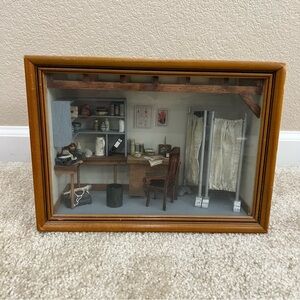 Vintage Miniature Shadow Box Doctor/ Physician’s Office Diorama 13x9x5 Framed,